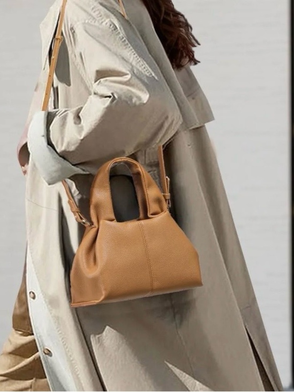 PURPLE & LILAC Classic Tan Faux PU Leather Top-Handle Crossbody Dumpling Bag
